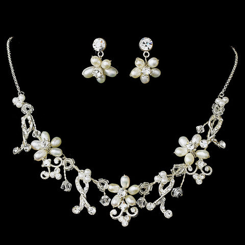 Swarovski & Freshwater Pearl Couture Bridal Wedding Jewelry Set NE 7607