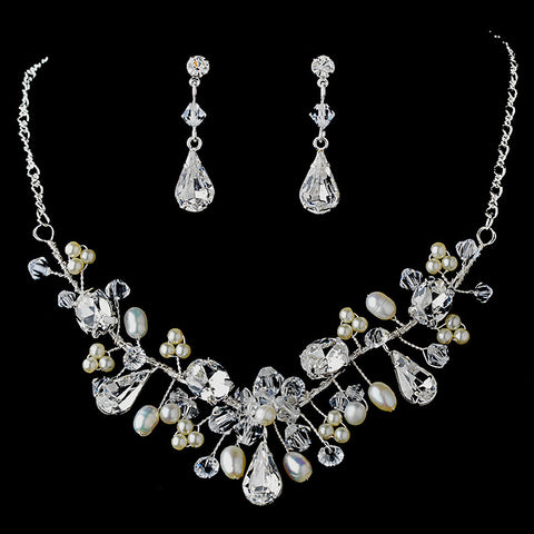 Couture Pearl & Crystal Statement Bridal Wedding Jewelry Set NE 7609