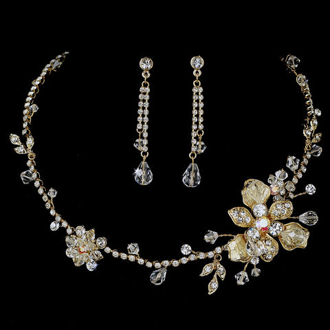 Bridal Wedding Necklace Earring Set NE 7802 Gold Clear