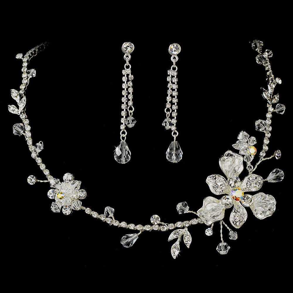 Bridal Wedding Necklace Earring Set NE 7802 Silver Clear