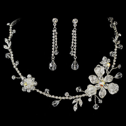 Bridal Wedding Necklace Earring Set NE 7802 Silver Clear