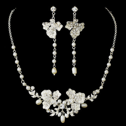 Freshwater Pearl & Crystal Silver Bridal Wedding Jewelry Set & Headband Set 7803