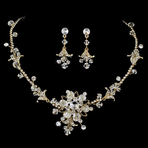 Gold Swarovski Crystal Bridal Wedding Jewelry Set NE 7809