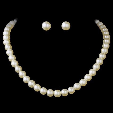 Bridal Wedding Necklace Earring Set NE 781 Gold Ivory