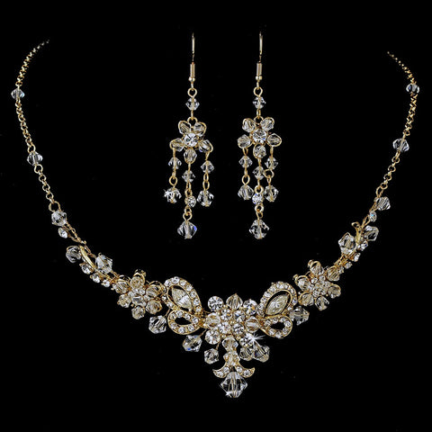 Bridal Wedding Necklace Earring Set NE 7821 Gold Clear