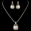 Silver Clear w/ Gold Trim Bridal Wedding Necklace Earring 7994