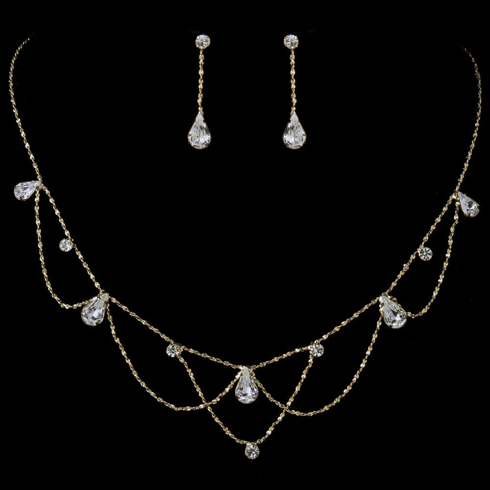 Silver Plated Teardrop Crystal Wedding Jewelry Set