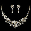 Beautiful Gold Ivory Pearl Bridal Wedding Jewelry 8001 & Bridal Wedding Tiara 8452 Set