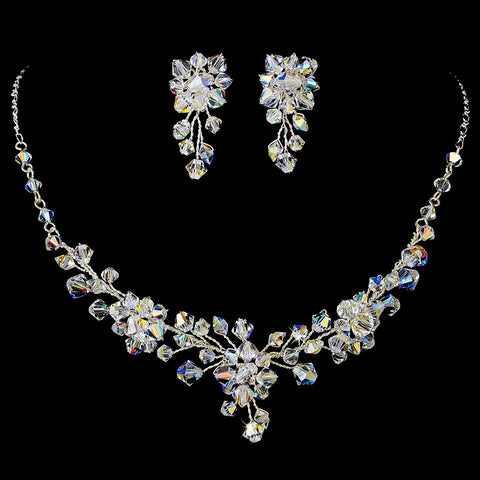 AB Aurora Borealis Swarovski Crystal Bridal Wedding Jewelry 8002 & Bridal Wedding Headband 8143 Set
