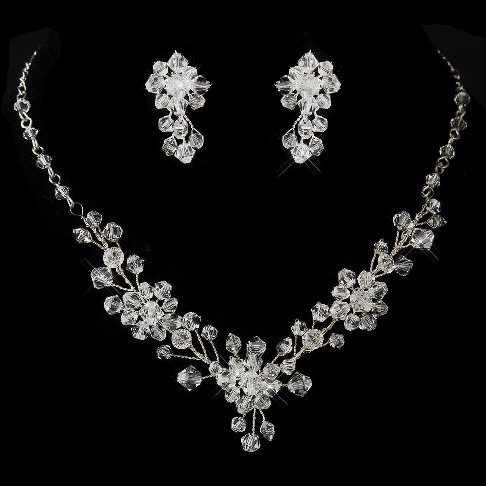 Silver Clear Swarovski Crystal Bridal Wedding Jewelry Set 8002