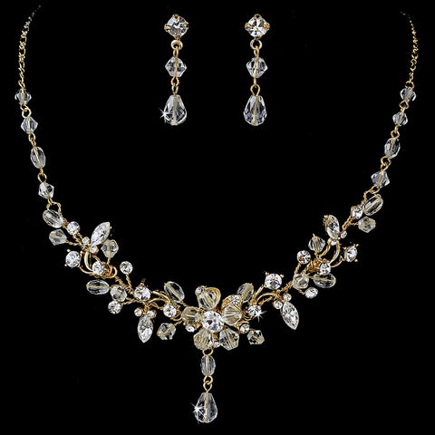 Swarovski Crystal Bridal Wedding Jewelry Set NE 8003 Gold
