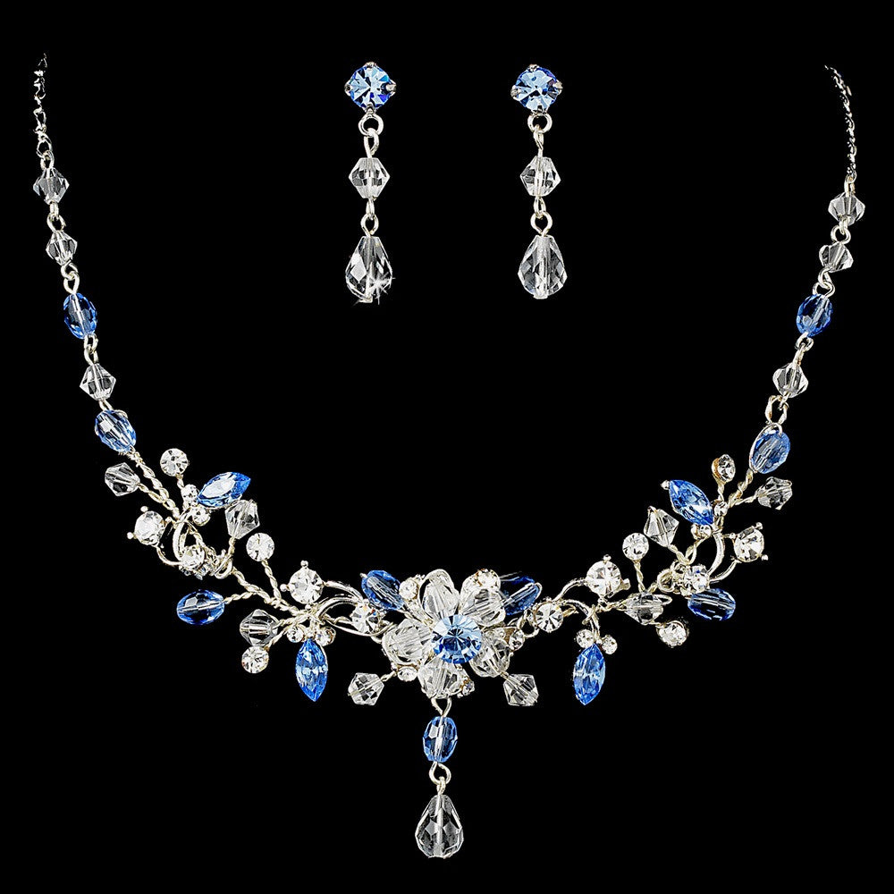 Swarovski Crystal Bridal Wedding Jewelry Set NE 8003 Blue