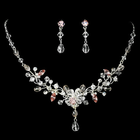 Swarovski Crystal Bridal Wedding Jewelry Set NE 8003 Pink