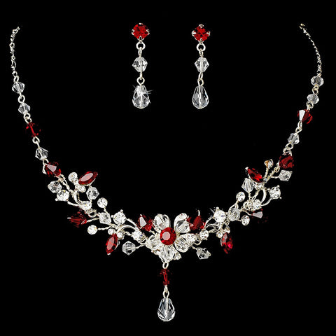 Swarovski Crystal Bridal Wedding Jewelry Set NE 8003 Red