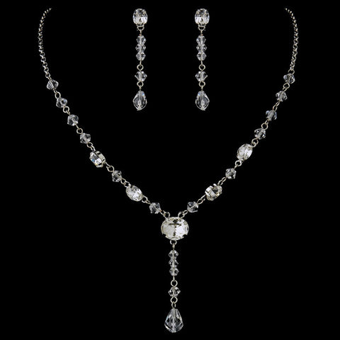 Antique Rhodium Silver Clear Austrian Crystal Bridal Wedding Jewelry Set 8008