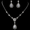 Antique Silver Clear Tear Drop CZ Stone Bridal Wedding Necklace & Earrings Set 8010