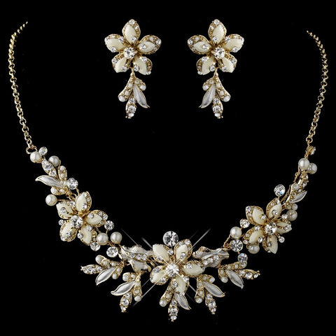 Stunning Gold Ivory Bridal Wedding Jewelry Set NE 8100