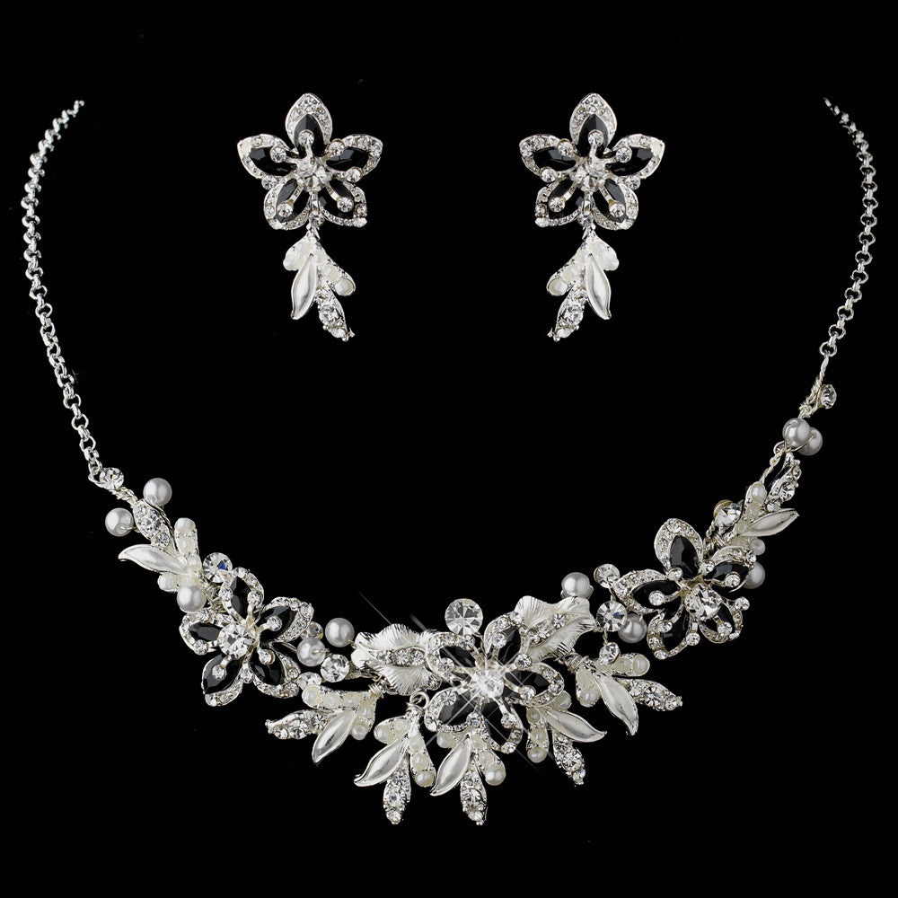 Stunning Silver Black Bridal Wedding Jewelry Set NE 8100