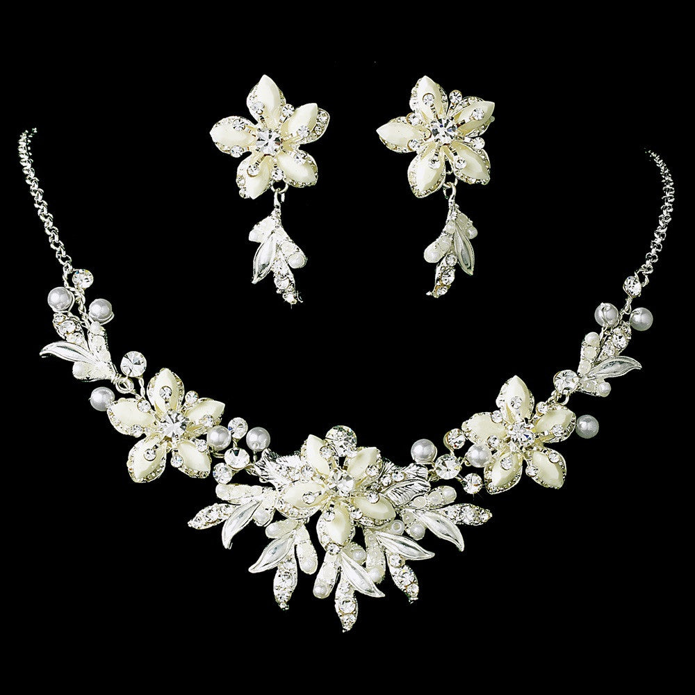 Stunning Silver Ivory Jweelry Set NE 8100