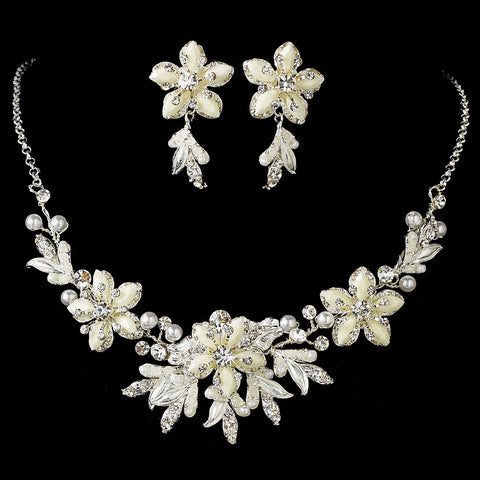 Stunning Silver White Snowflake Bridal Wedding Jewelry Set NE 8100