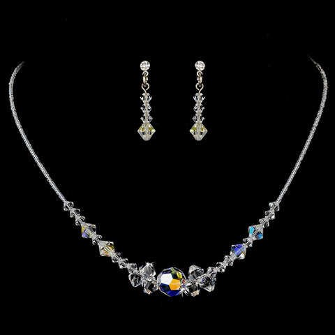 Silver AB Swarovski Crystal Bridal Wedding Jewelry Set NE 8121