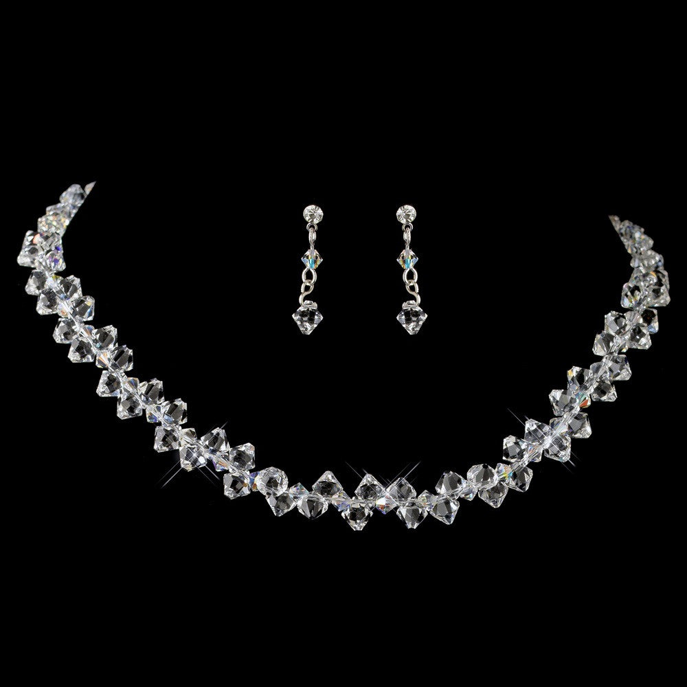 Silver Crystal Bridal Wedding Jewelry Set NE 8122