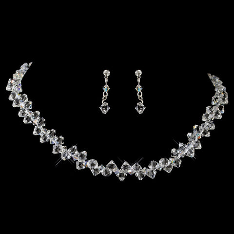 Silver Crystal Bridal Wedding Jewelry Set NE 8122
