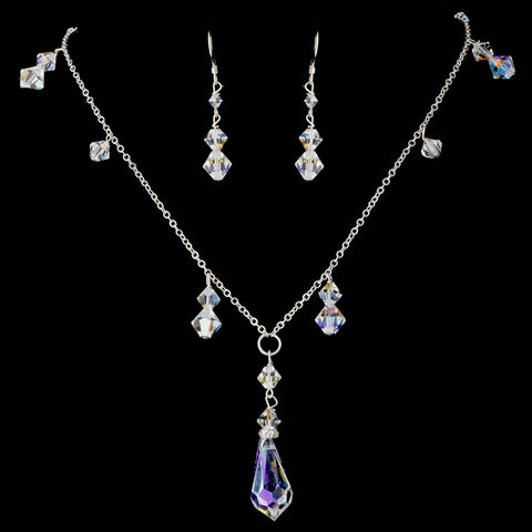 Bridal Wedding Necklace Earring Set NE 8128 Silver AB