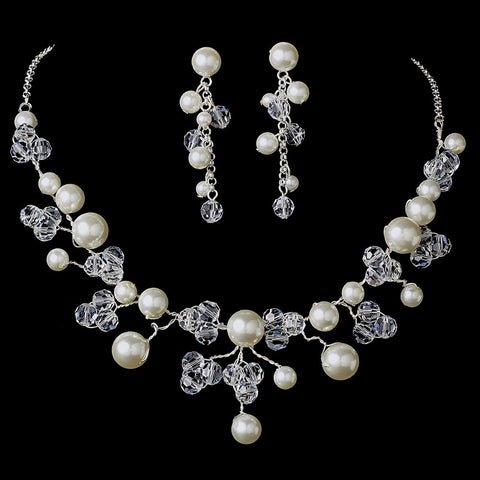 * Swarovski Crystal & Pearl Bridal Wedding Necklace Earring Set NE 8135