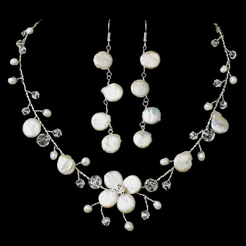 Dainty Keshi Pearl Bridal Wedding Necklace Earring Bridal Wedding Set NE 8137