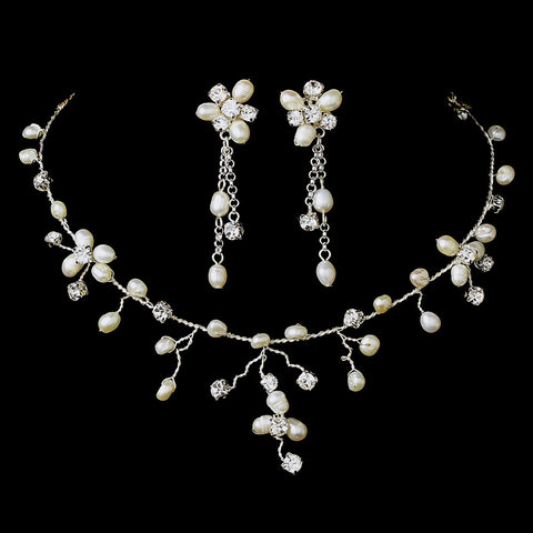 Freshwater Pearl & Crystal Bridal Wedding Jewelry Set & Headband Set 8139