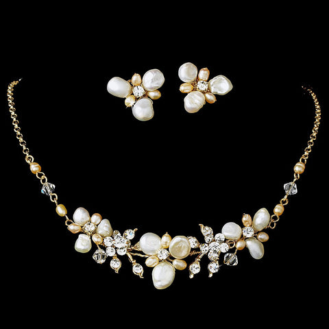 Keshi Pearl Bridal Wedding Necklace Earring Bridal Wedding Set NE 8147