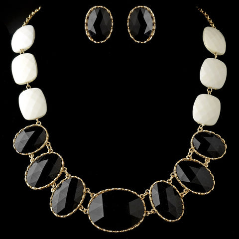 Gold Black Faceted Bead Tribal Fashion Bridal Wedding Jewelry Set 8160
