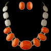 Gold Orange Faceted Bead Tribal Fashion Bridal Wedding Necklace & Earrings Statement Jewelry Set 8160