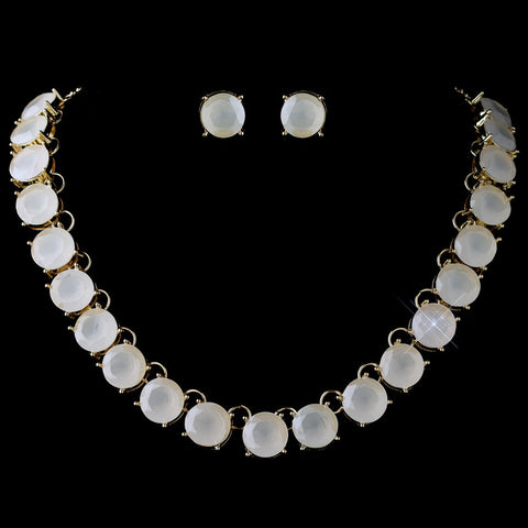 Gold White Opal Acrylic Stone Fashion Bridal Wedding Jewelry Set