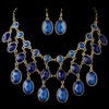 Gold Blue Acrylic Fashion Bib Style Statement Bridal Wedding Jewelry Set 82032