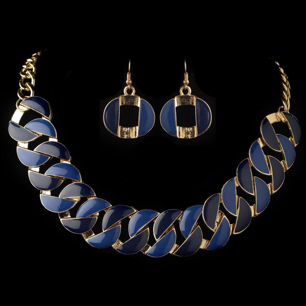 Gold Blue Fashion Enameled Bridal Wedding Jewelry Set 82033