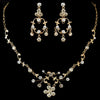 Gold Clear Rhinestone Floral Vine Necklace & Chandelier Earrings Bridal Wedding Jewelry Set 8215