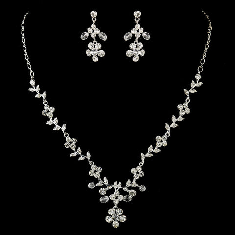 Silver Clear Swarovski Crystal and Rhinestone Floral Bridal Wedding Jewelry Set 8219