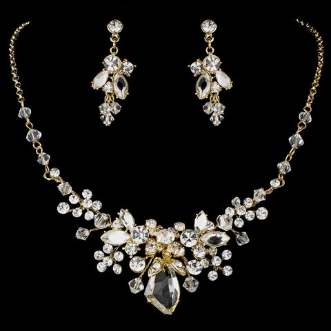 Gold Swarovski Crystal Bridal Wedding Jewelry Set & Tiara Set 8237