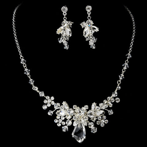 Silver Clear Swarovski Bridal Wedding Jewelry Set NE 8237