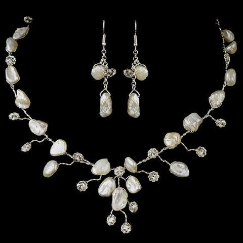 Freshwater Pearl & Crystal Bridal Wedding Necklace Earring Jewelry 8261 & Bridal Wedding Tiara 8134 Set