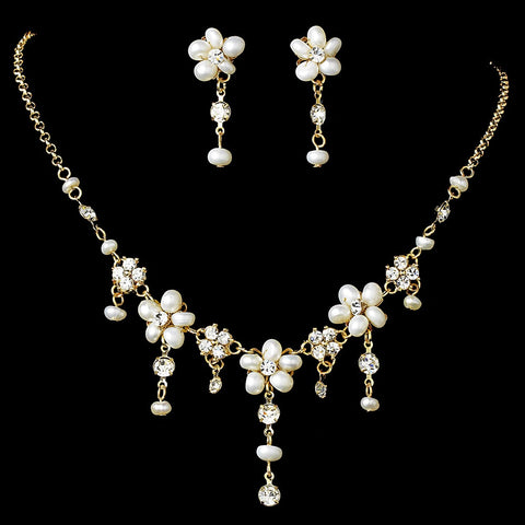 Bridal Wedding Necklace Earring Bridal Wedding Set NE 8263 Gold