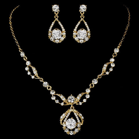 Gold Swarovski Bridal Wedding Jewelry Set & Headband Set NE 8265 & HP 8271