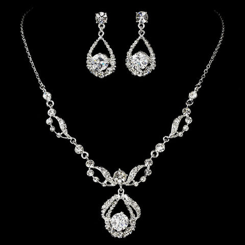 Silver Round Rhinestone Bridal Wedding Jewelry Set 8265