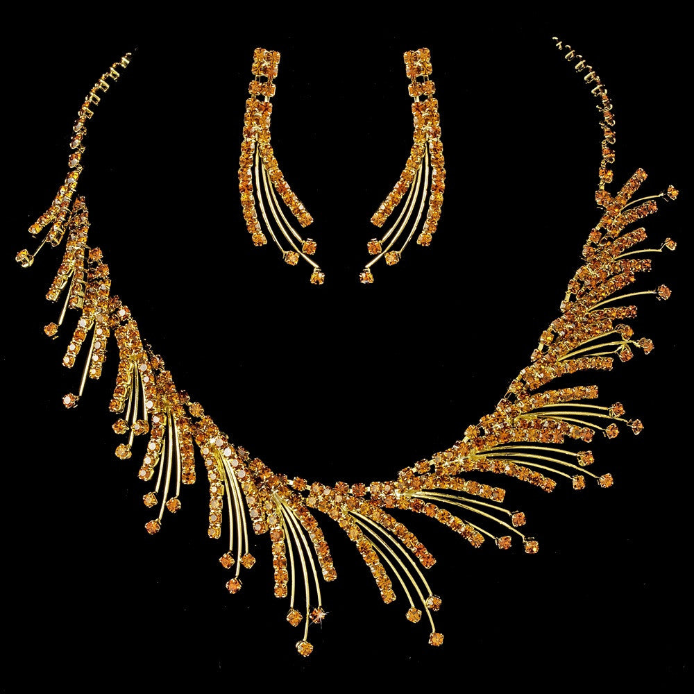 Bridal Wedding Necklace Earring Set NE 8278 Gold Topaz