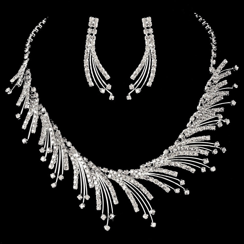 Bridal Wedding Necklace Earring Set 8278 Silver Clear