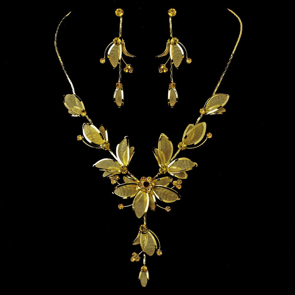 Bridal Wedding Necklace Earring Set NE 8280 Gold Topaz