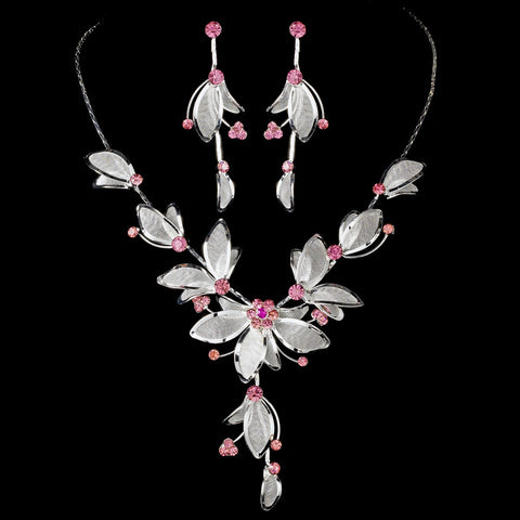 Bridal Wedding Necklace Earring Set NE 8280 Pink