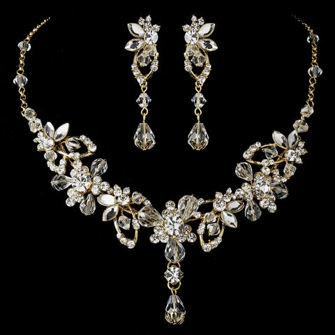 Swarovski Bridal Wedding Necklace Earring Set NE 8308 Gold